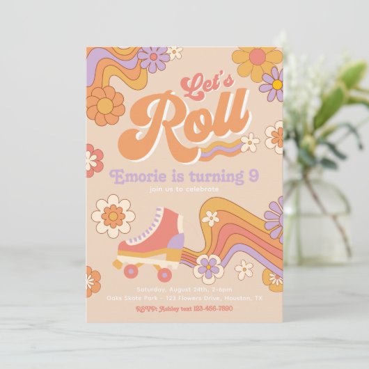 Roller Schaats Birthday Uitnodiging | Schaats van  (Staand voorkant)