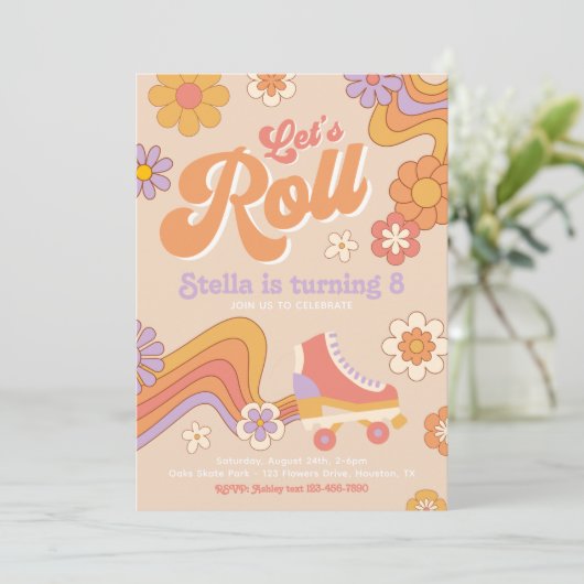 Roller Schaats Birthday Uitnodiging | Schaats van  (Staand voorkant)