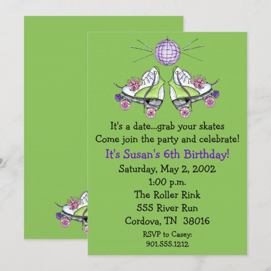Roller Schaats Birthday-uitnodigingen Kaart (Voorkant / Achterkant)