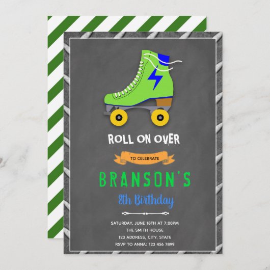 Roller schaats boy-uitnodiging kaart (Voorkant / Achterkant)
