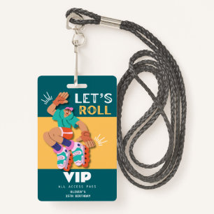 roller schaats boy verjaardagsfeestuitnodiging VIP Badge