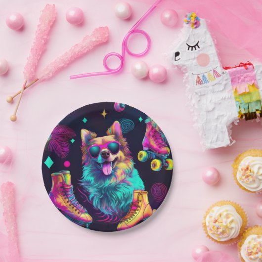 Roller Schaats Disco Dog Papieren Bordje (Feest)