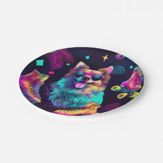Roller Schaats Disco Dog Papieren Bordje (Gekanteld)