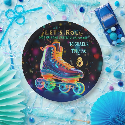 Roller Schaats, draaien 8 Papieren Bordje (Feest)