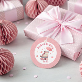 Roller Schaats en Pink Hearts verjaardagsfeestje v Bedankjes Labels