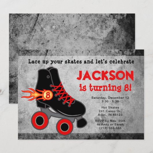 Roller Schaats Extreme Boy's verjaardagsuitnodigin Kaart (Voorkant / Achterkant)