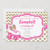 Roller Schaats Glitter Gold en Roze Verjaardag Uit Kaart (Voorkant)