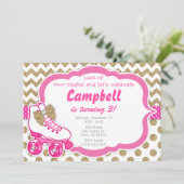 Roller Schaats Glitter Gold en Roze Verjaardag Uit Kaart (Staand voorkant)