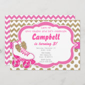 Roller Schaats Glitter Gold en Roze Verjaardag Uit Kaart (Voorkant / Achterkant)