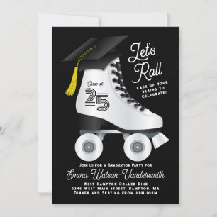 Roller Schaats Graduation Party Invitation Black Kaart