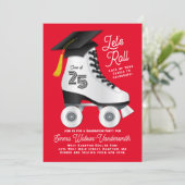 Roller Schaats Graduation Party Invitation Red Kaart (Staand voorkant)
