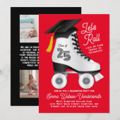 Roller Schaats Graduation Party Invitation Red Kaart (Voorkant / Achterkant)