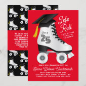 Roller Schaats Graduation Party Invitation Red Kaart (Voorkant / Achterkant)