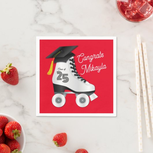 Roller Schaats Graduation Party Skating Rink Rood Servet (Insitu)