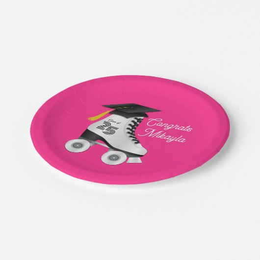 Roller Schaats Graduation Party Skating Rink Roze Papieren Bordje (Gekanteld)