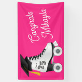 Roller Schaats Graduation Party Skating Rink Roze Spandoek (Verticaal)