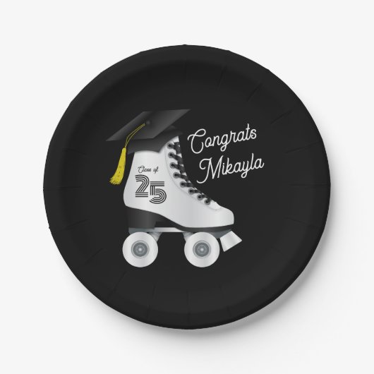Roller Schaats Graduation Party Skating Rink Zwart Papieren Bordje (Voorkant)