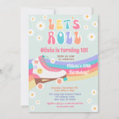 Roller Schaats Groovy Daisy Birthday Invitations Kaart (Voorkant)
