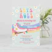 Roller Schaats Groovy Daisy Birthday Invitations Kaart (Staand voorkant)