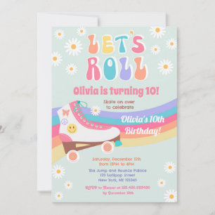 Roller Schaats Groovy Daisy Birthday Invitations Kaart