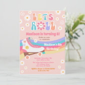 Roller Schaats Groovy Retro Birthday Uitnodigingen (Staand voorkant)