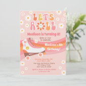 Roller Schaats Groovy Retro Birthday Uitnodigingen (Staand voorkant)