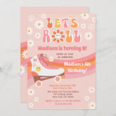 Roller Schaats Groovy Retro Birthday Uitnodigingen (Voorkant / Achterkant)