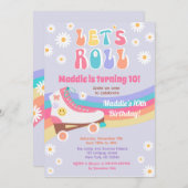 Roller Schaats Groovy Retro Birthday Uitnodigingen (Voorkant / Achterkant)