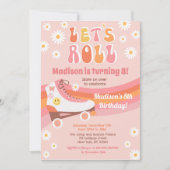 Roller Schaats Groovy Retro Birthday Uitnodigingen (Voorkant)