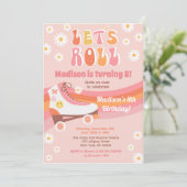 Roller Schaats Groovy Retro Birthday Uitnodigingen (Staand voorkant)