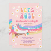 Roller Schaats Groovy Retro Birthday Uitnodigingen (Voorkant / Achterkant)