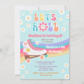 Roller Schaats Groovy Retro Birthday Uitnodigingen (Voorkant)
