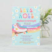 Roller Schaats Groovy Retro Birthday Uitnodigingen (Staand voorkant)