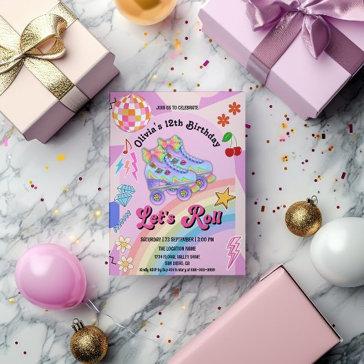 Roller Schaats Groovy Retro Meisje Verjaardagsfees Kaart