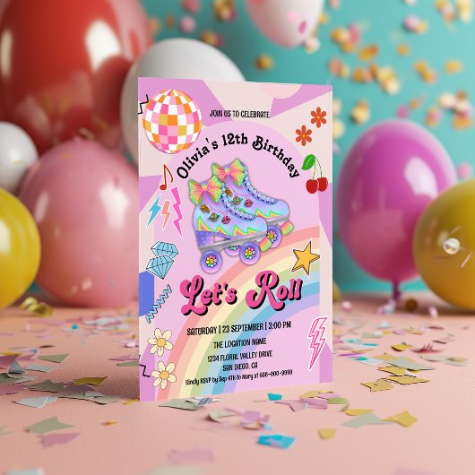 Roller Schaats Groovy Retro Meisje Verjaardagsfees Kaart