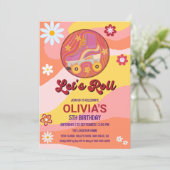 Roller Schaats Groovy Retro Meisje Verjaardagsfees Kaart (Staand voorkant)