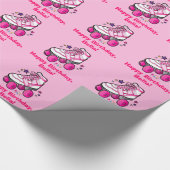 Roller Schaats Happy Birthday Name Cadeaupapier (Hoek)