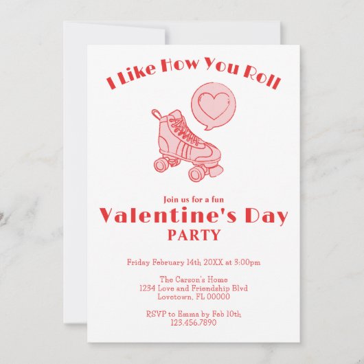 Roller Schaats Hart Schattigee Valentijnsdag Parti Kaart (Voorkant)