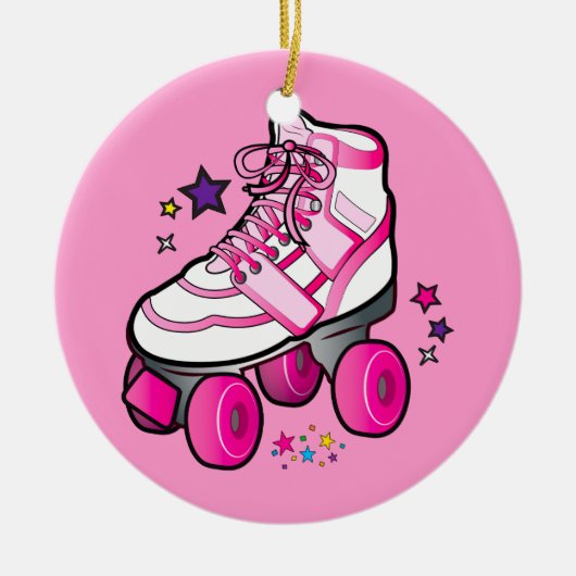 Roller Schaats in Roze met sterren Keramisch Ornament (Voorkant)