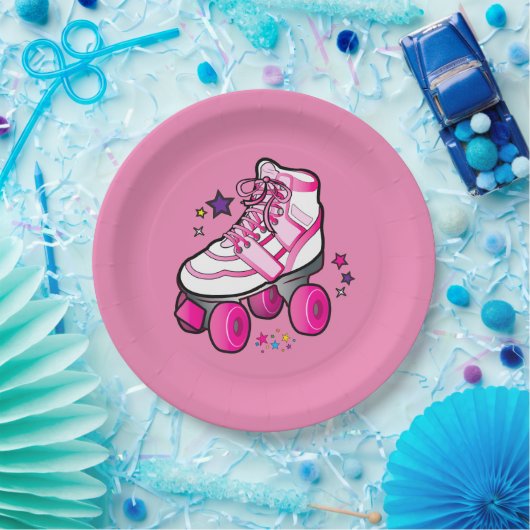 Roller Schaats in Roze met sterren Papieren Bordje (Feest)