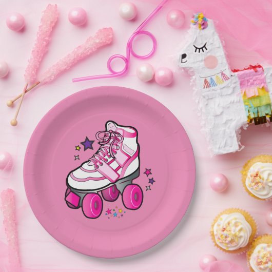 Roller Schaats in Roze met sterren Papieren Bordje (Feest)