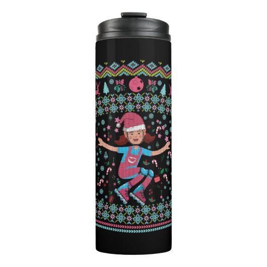 Roller Schaats-kerstmeisje Thermosbeker (Voorkant)