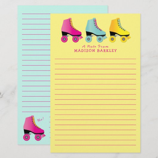 Roller Schaats Kind Schattige Retro Schaatsen Briefpapier (Voorkant / Achterkant)