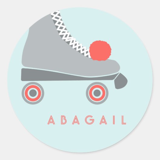 Roller Schaats - Koraal en Aqua Ronde Sticker (Voorkant)