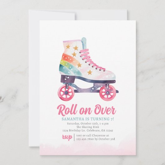 Roller Schaats Meisje Verjaardagsfeestuitnodiging Kaart (Voorkant)