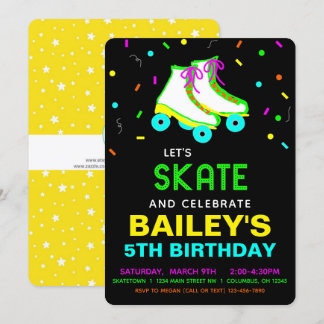 Roller Schaats Neon Birthday Party Kaart