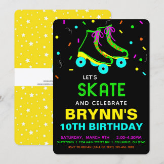Roller Schaats Neon Birthday Party Kaart