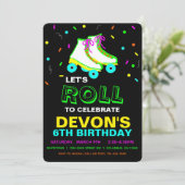 Roller Schaats Neon Birthday Party Kaart (Staand voorkant)