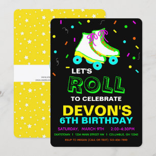 Roller Schaats Neon Birthday Party Kaart