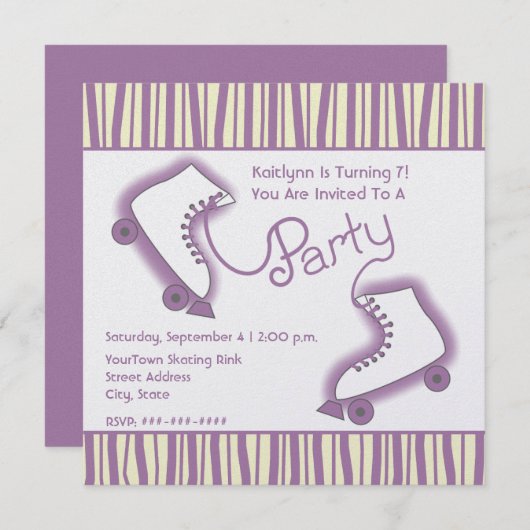 Roller Schaats Party Birthday Invitation Kaart (Voorkant / Achterkant)